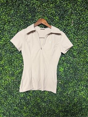 Fair Liar Set Neutral Short-Sleeve Zip Polo Top and Skirt - Cream color